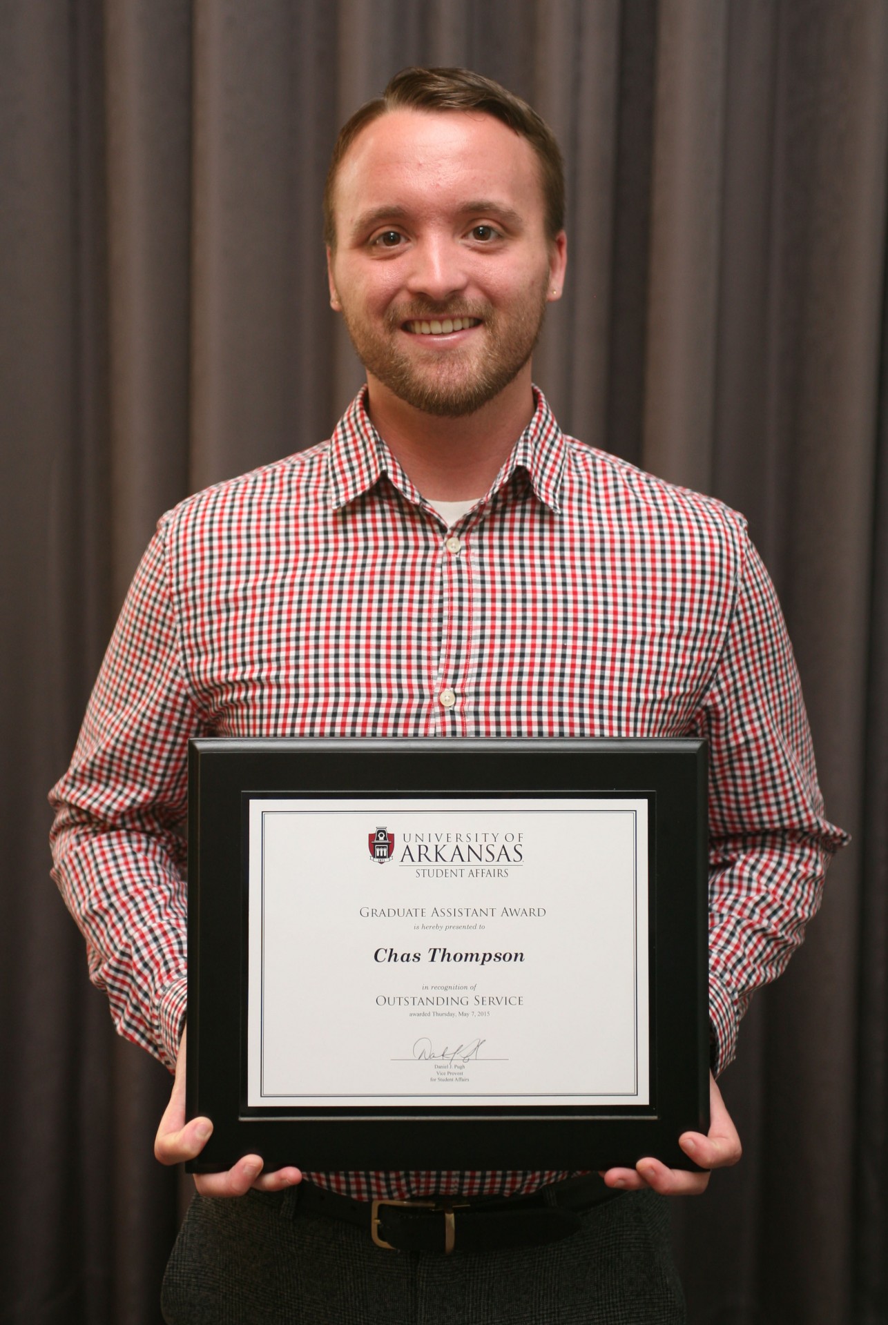 Chas Thompson received the Outstanding Graduate Assistant Award for 2014-2015.